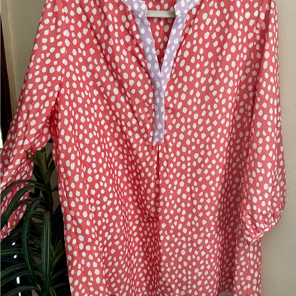 CROSBY by Mollie Burch Pink 3/4 Sleeve Blouse with Mandarin Collar